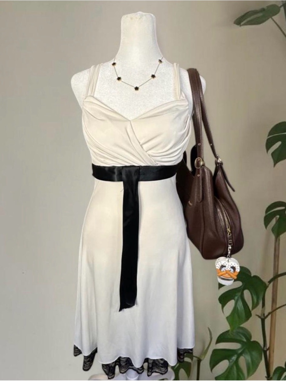 Vintage Y2K My Michelle Cream Dress with Black Lace Trim & Sash 🖤